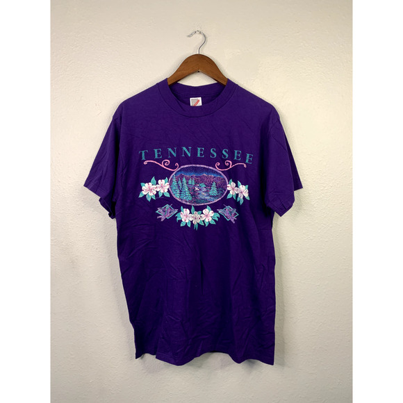 Vintage Tennessee Shirt Jerzees TN Flowers Graphic T-Shirt 1992 VTG 90s Large - Picture 1 of 9